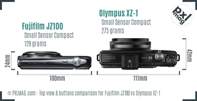 Fujifilm JZ100 vs Olympus XZ-1 top view buttons comparison
