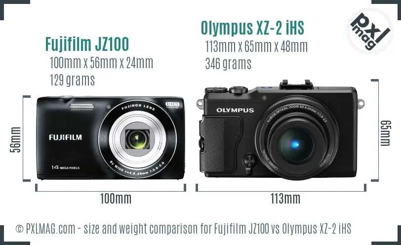 Fujifilm JZ100 vs Olympus XZ-2 iHS size comparison