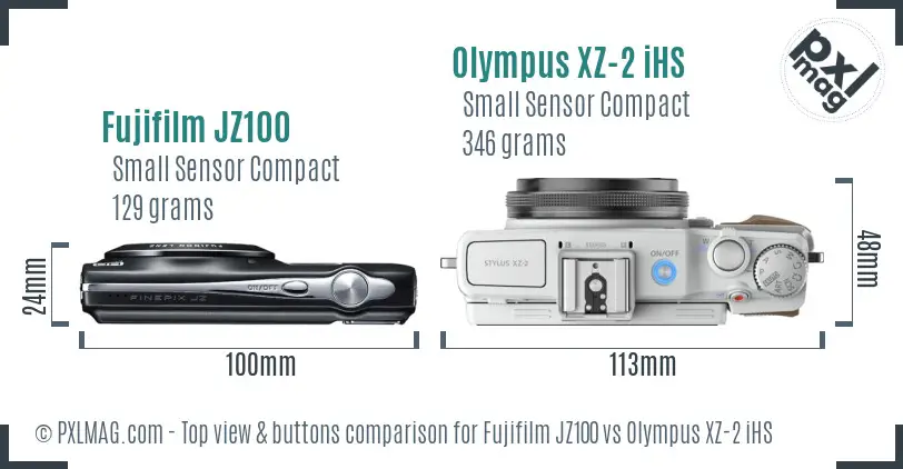 Fujifilm JZ100 vs Olympus XZ-2 iHS top view buttons comparison