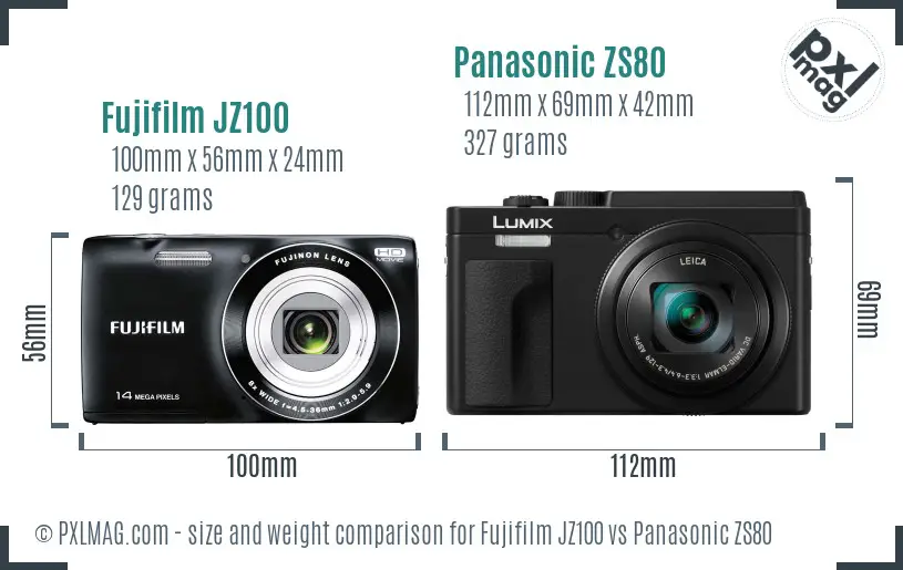 Fujifilm JZ100 vs Panasonic ZS80 size comparison Fujifilm JZ100 vs Panasonic ZS80 size comparison