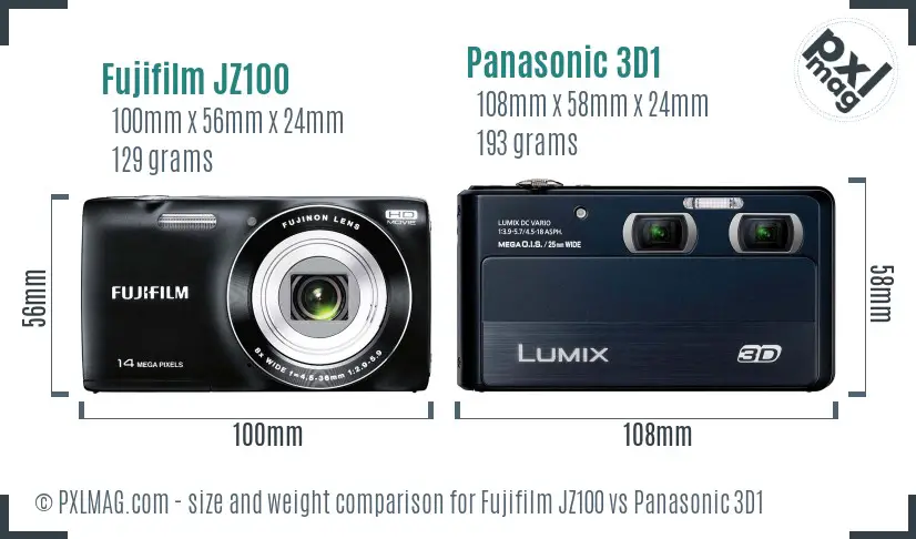 Fujifilm JZ100 vs Panasonic 3D1 size comparison