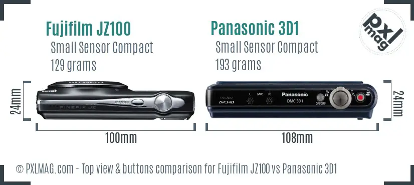 Fujifilm JZ100 vs Panasonic 3D1 top view buttons comparison