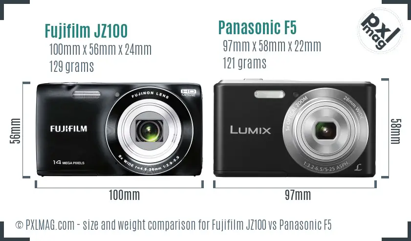 Fujifilm JZ100 vs Panasonic F5 size comparison