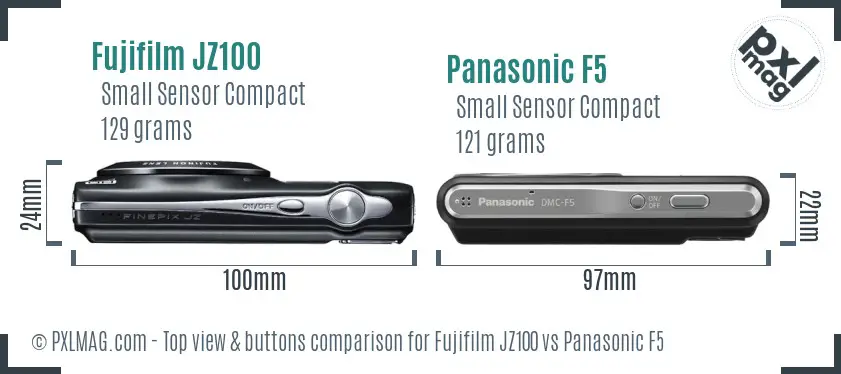 Fujifilm JZ100 vs Panasonic F5 top view buttons comparison