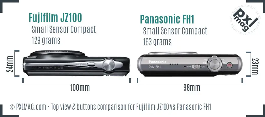 Fujifilm JZ100 vs Panasonic FH1 top view buttons comparison