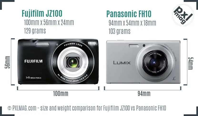 Fujifilm JZ100 vs Panasonic FH10 size comparison