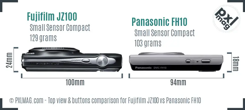 Fujifilm JZ100 vs Panasonic FH10 top view buttons comparison