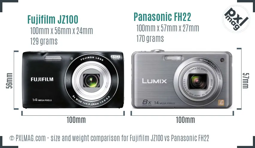 Fujifilm JZ100 vs Panasonic FH22 size comparison