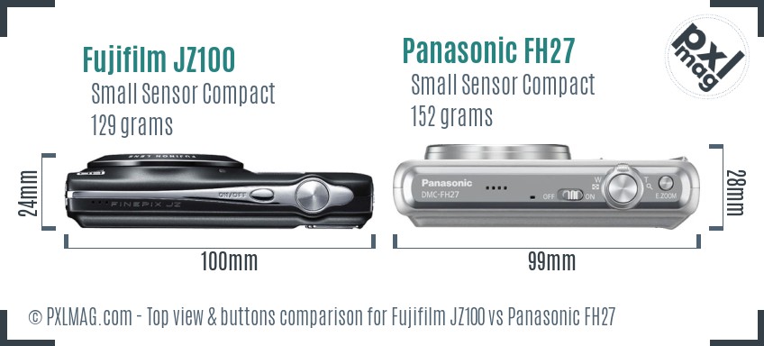 Fujifilm JZ100 vs Panasonic FH27 top view buttons comparison
