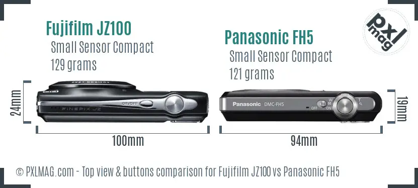 Fujifilm JZ100 vs Panasonic FH5 top view buttons comparison