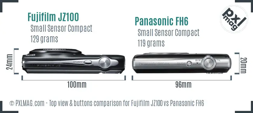 Fujifilm JZ100 vs Panasonic FH6 top view buttons comparison