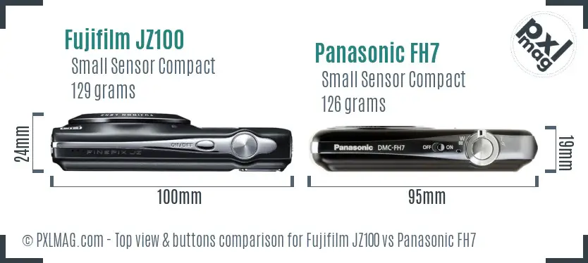 Fujifilm JZ100 vs Panasonic FH7 top view buttons comparison