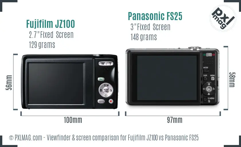 Fujifilm JZ100 vs Panasonic FS25 Screen and Viewfinder comparison