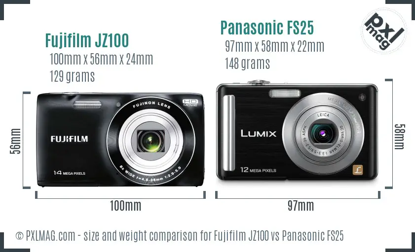 Fujifilm JZ100 vs Panasonic FS25 size comparison