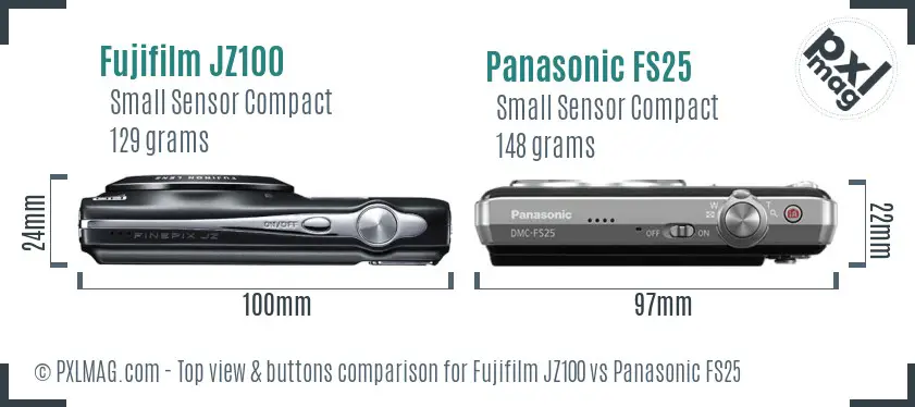 Fujifilm JZ100 vs Panasonic FS25 top view buttons comparison