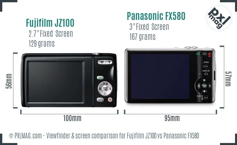 Fujifilm JZ100 vs Panasonic FX580 Screen and Viewfinder comparison