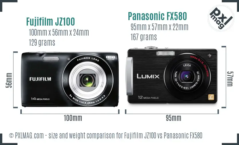 Fujifilm JZ100 vs Panasonic FX580 size comparison
