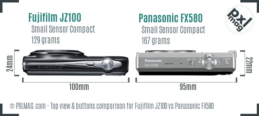 Fujifilm JZ100 vs Panasonic FX580 top view buttons comparison