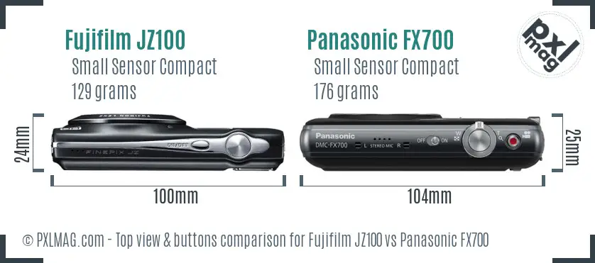 Fujifilm JZ100 vs Panasonic FX700 top view buttons comparison