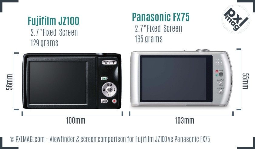 Fujifilm JZ100 vs Panasonic FX75 Screen and Viewfinder comparison