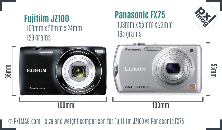 Fujifilm JZ100 vs Panasonic FX75 size comparison Fujifilm JZ100 vs Panasonic FX75 size comparison