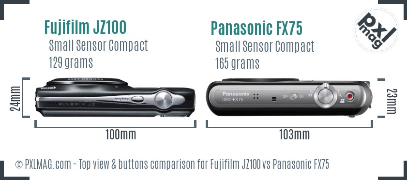 Fujifilm JZ100 vs Panasonic FX75 top view buttons comparison