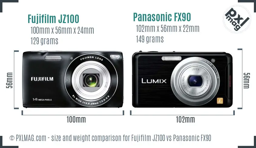 Fujifilm JZ100 vs Panasonic FX90 size comparison