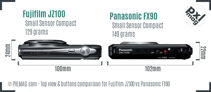 Fujifilm JZ100 vs Panasonic FX90 top view buttons comparison