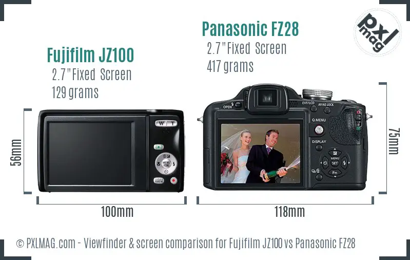 Fujifilm JZ100 vs Panasonic FZ28 Screen and Viewfinder comparison