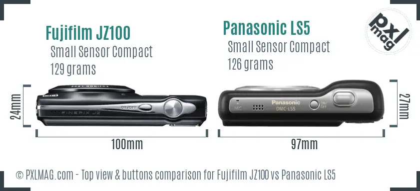 Fujifilm JZ100 vs Panasonic LS5 top view buttons comparison