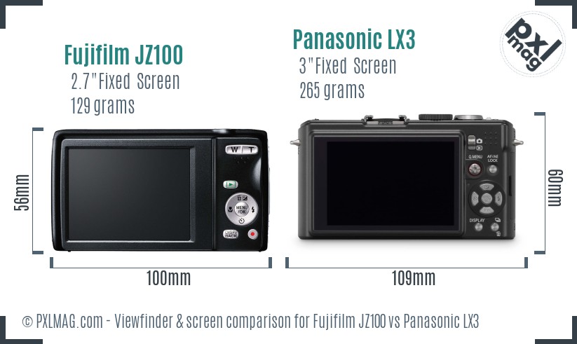 Fujifilm JZ100 vs Panasonic LX3 Screen and Viewfinder comparison