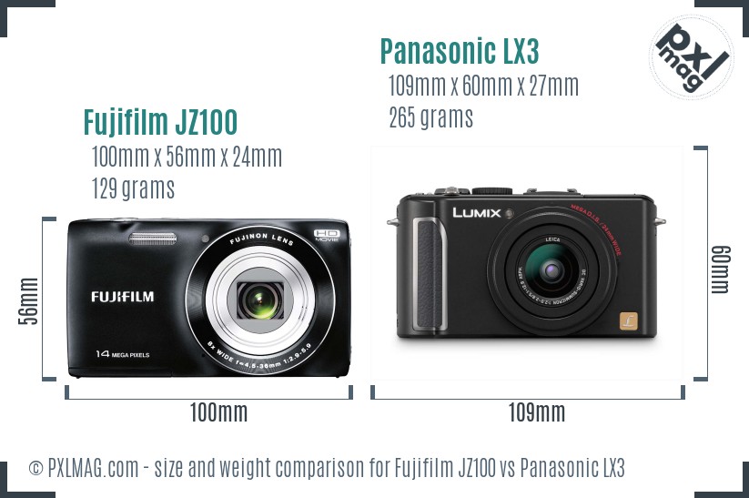 Fujifilm JZ100 vs Panasonic LX3 size comparison Fujifilm JZ100 vs Panasonic LX3 size comparison