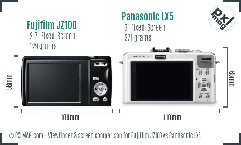 Fujifilm JZ100 vs Panasonic LX5 Screen and Viewfinder comparison