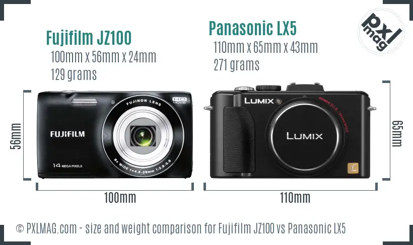 Fujifilm JZ100 vs Panasonic LX5 size comparison Fujifilm JZ100 vs Panasonic LX5 size comparison