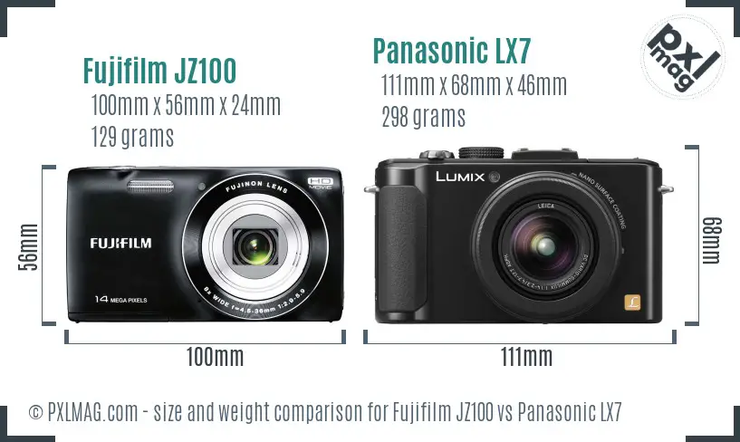 Fujifilm JZ100 vs Panasonic LX7 size comparison