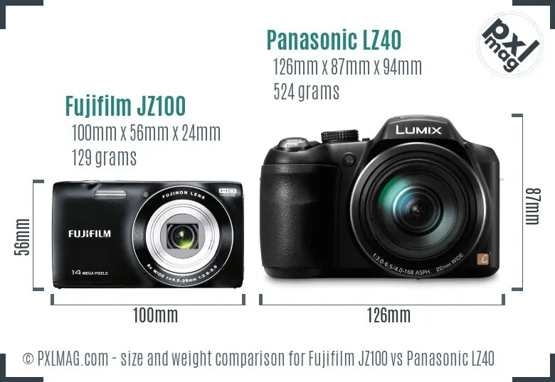Fujifilm JZ100 vs Panasonic LZ40 size comparison