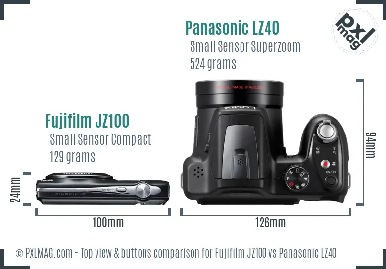 Fujifilm JZ100 vs Panasonic LZ40 top view buttons comparison