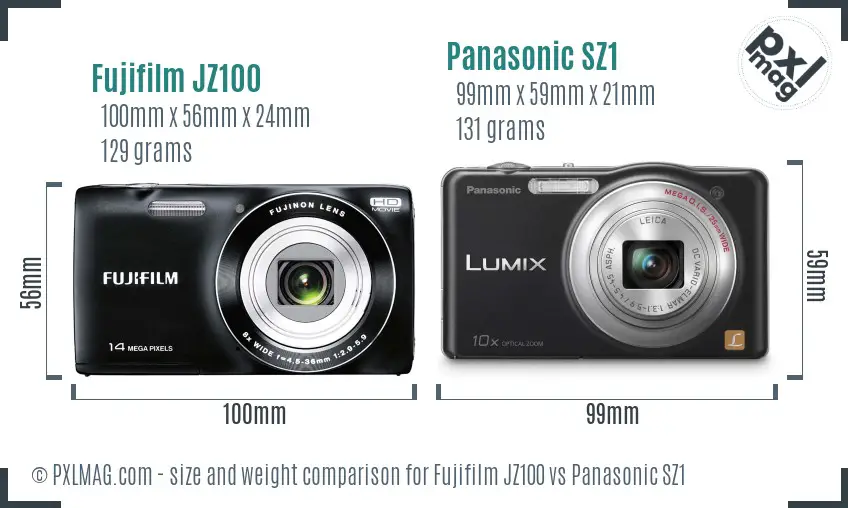 Fujifilm JZ100 vs Panasonic SZ1 size comparison Fujifilm JZ100 vs Panasonic SZ1 size comparison