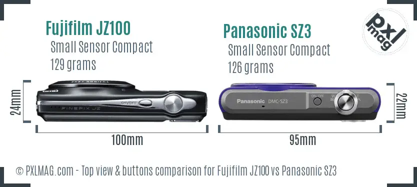 Fujifilm JZ100 vs Panasonic SZ3 top view buttons comparison