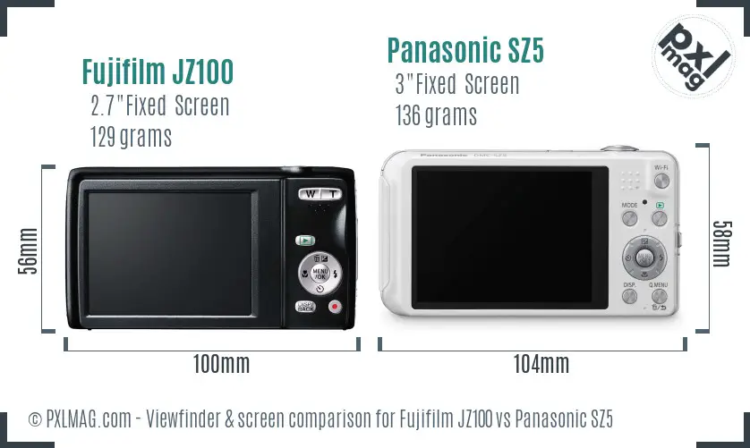 Fujifilm JZ100 vs Panasonic SZ5 Screen and Viewfinder comparison