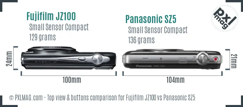 Fujifilm JZ100 vs Panasonic SZ5 top view buttons comparison