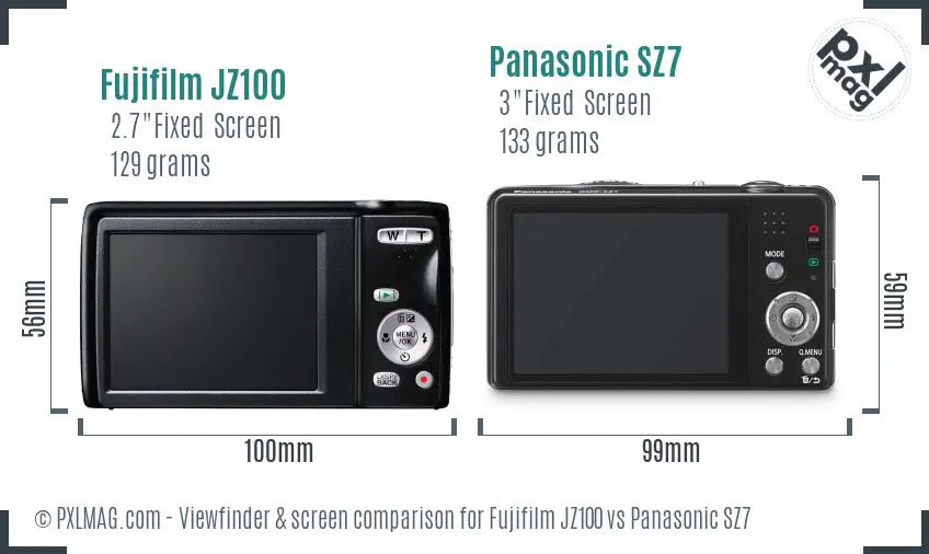 Fujifilm JZ100 vs Panasonic SZ7 Screen and Viewfinder comparison