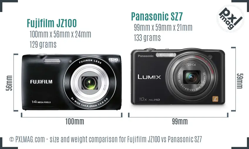 Fujifilm JZ100 vs Panasonic SZ7 size comparison