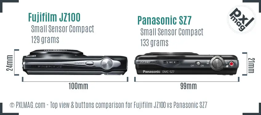 Fujifilm JZ100 vs Panasonic SZ7 top view buttons comparison