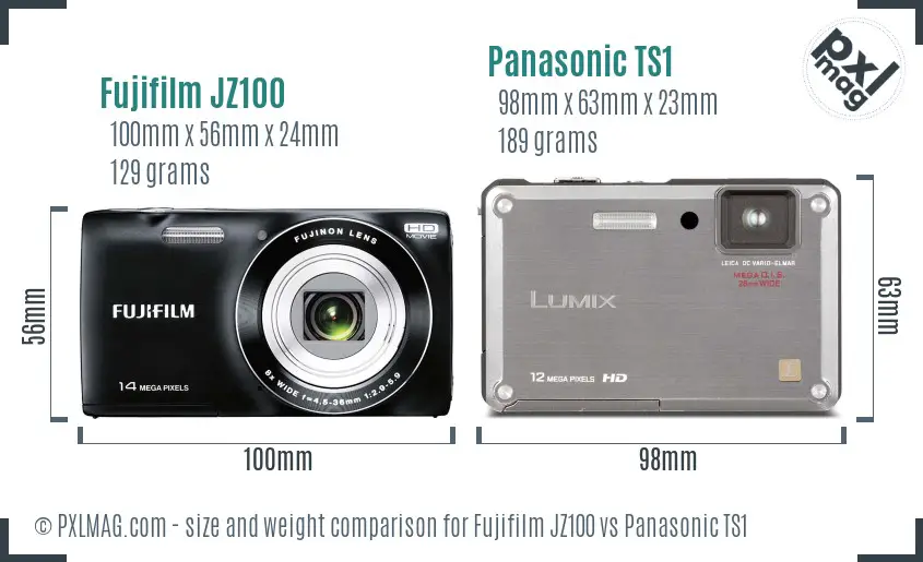 Fujifilm JZ100 vs Panasonic TS1 size comparison