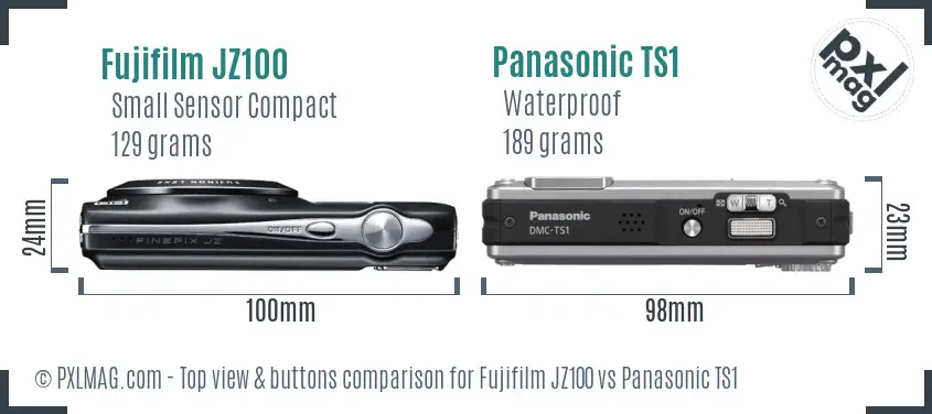 Fujifilm JZ100 vs Panasonic TS1 top view buttons comparison