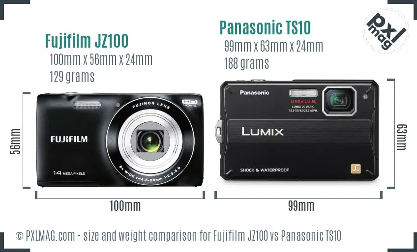 Fujifilm JZ100 vs Panasonic TS10 size comparison Fujifilm JZ100 vs Panasonic TS10 size comparison