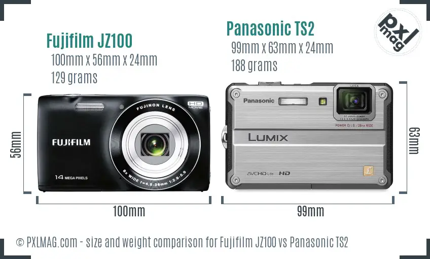 Fujifilm JZ100 vs Panasonic TS2 size comparison