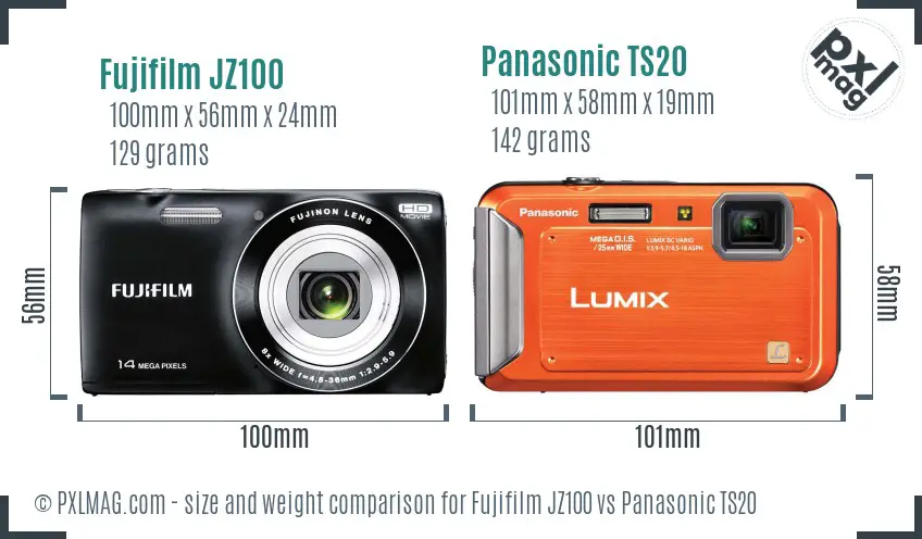 Fujifilm JZ100 vs Panasonic TS20 size comparison Fujifilm JZ100 vs Panasonic TS20 size comparison
