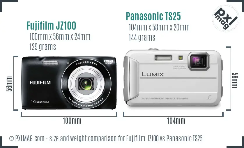 Fujifilm JZ100 vs Panasonic TS25 size comparison